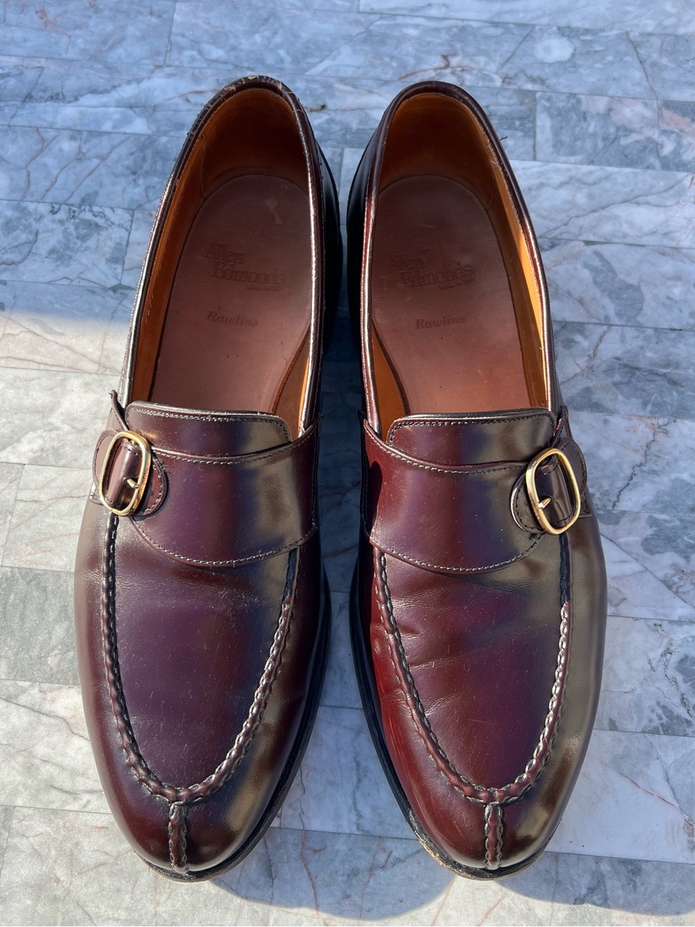 Allen Edmonds Rawlins; Single Monk Strap Gold Buckle Loafers Size 11.5D Burgundy
